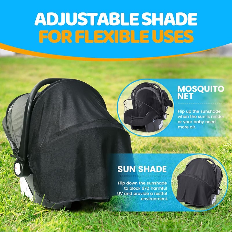 Orzbow Baby Car Seat Mosquito Net with Privacy Sun Shade, 2-in-1 Universal Insect Mesh Net Protects Babies from Sun's Rays, Mosquito & Insect, Suitable Summer Night Walking, Camping & Travel, Black - Image 2